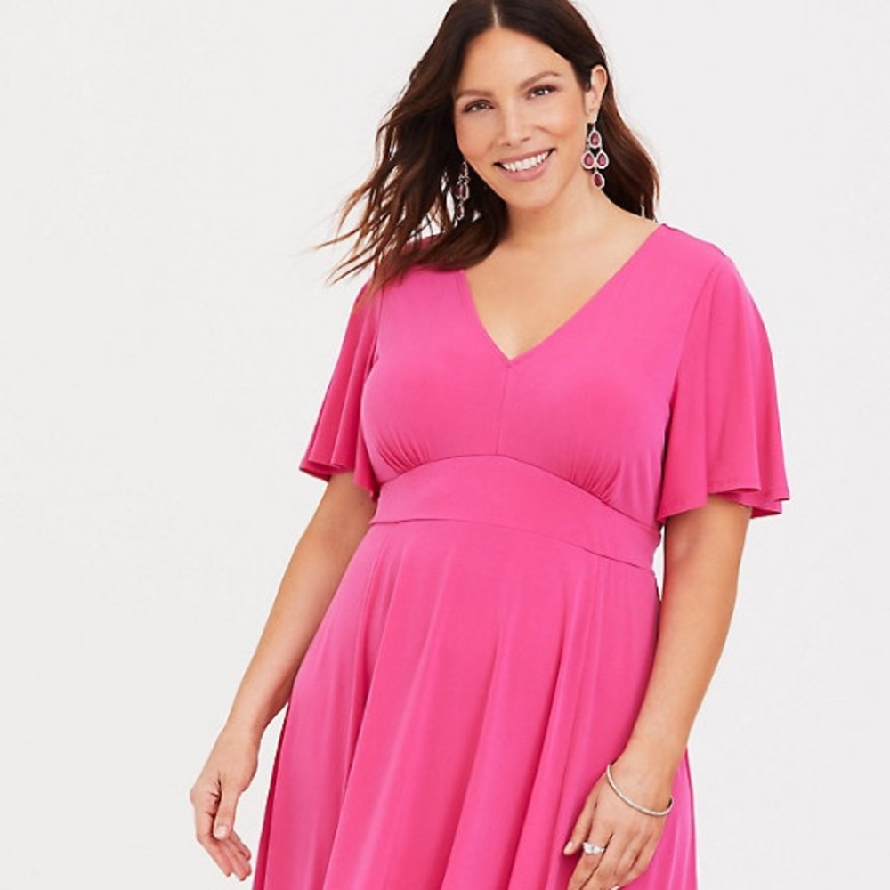 Torrid Pink Knit Flutter Skater Dress EUC